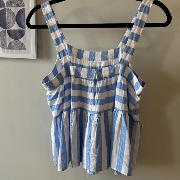 LOFT • blue white striped babydoll sleeveless top - Picture 7 of 9